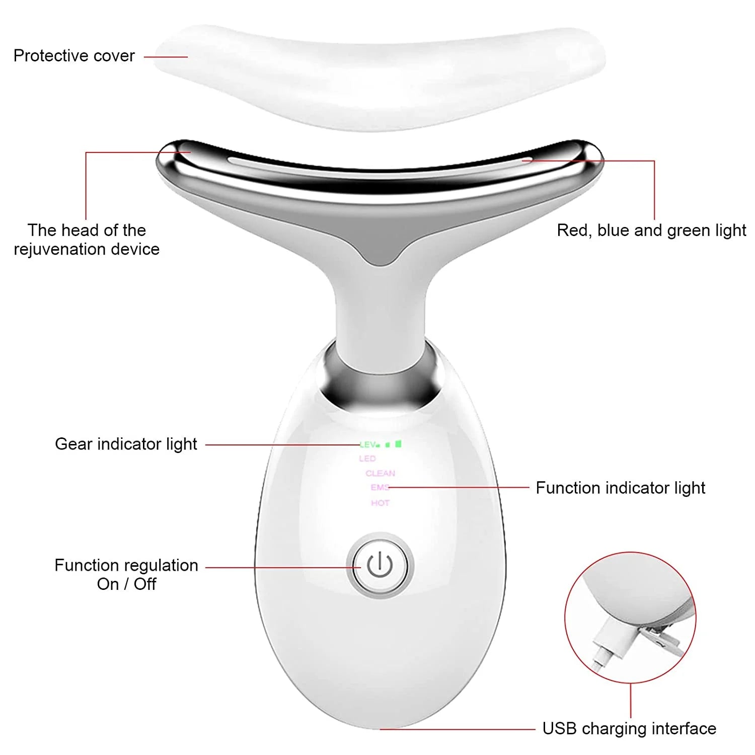 Firming Removal Device for Neck Face, Facial and Neck Massage Kit, Double Chin Reducer Vibration Massager for Skin Care,Improve, Firm, and Smooth, White