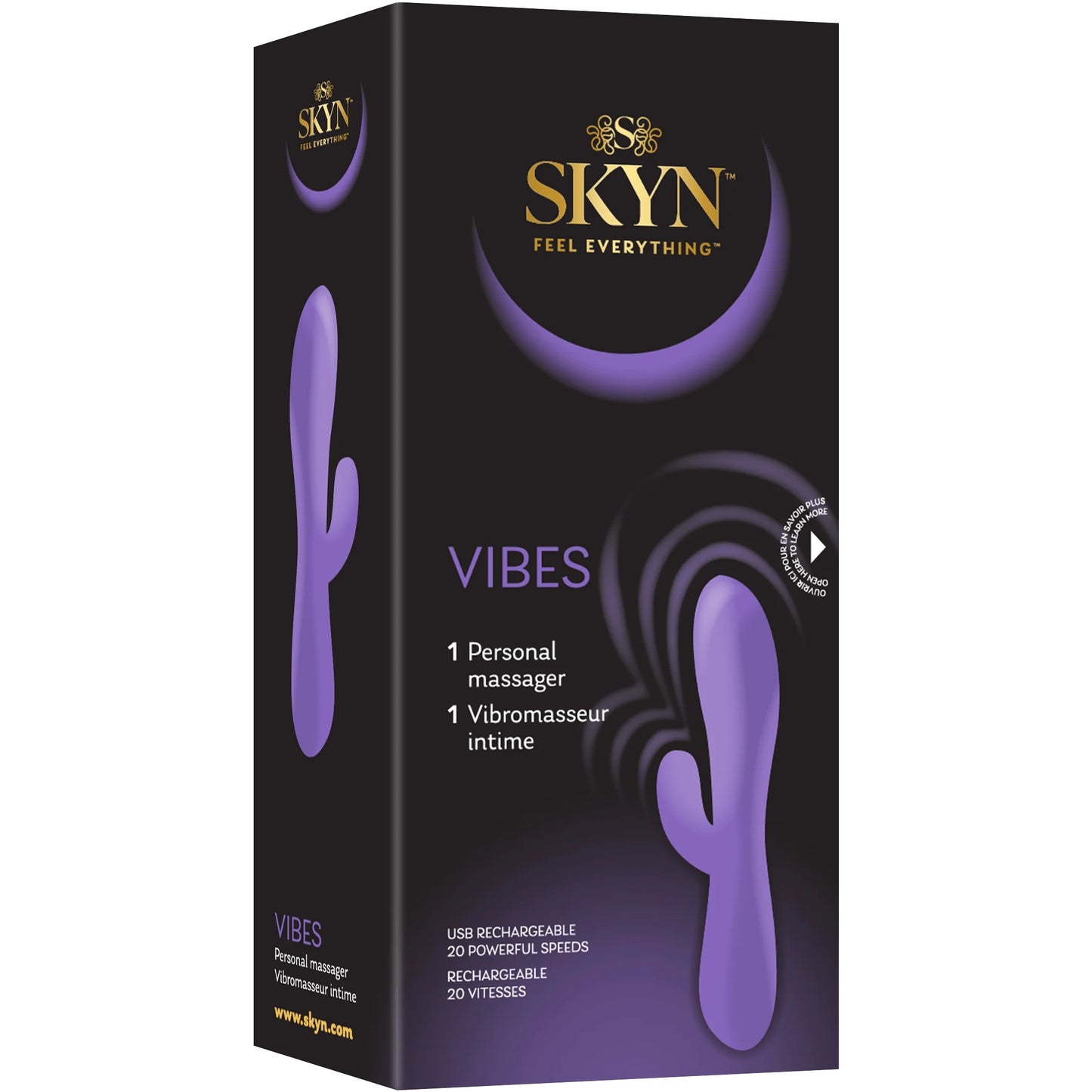SKYN Vibes Personal Massage Wand Vibrator, 20 Speeds, Purple, 1 Count