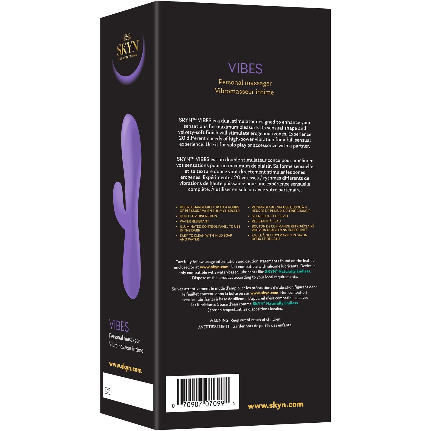 SKYN Vibes Personal Massage Wand Vibrator, 20 Speeds, Purple, 1 Count